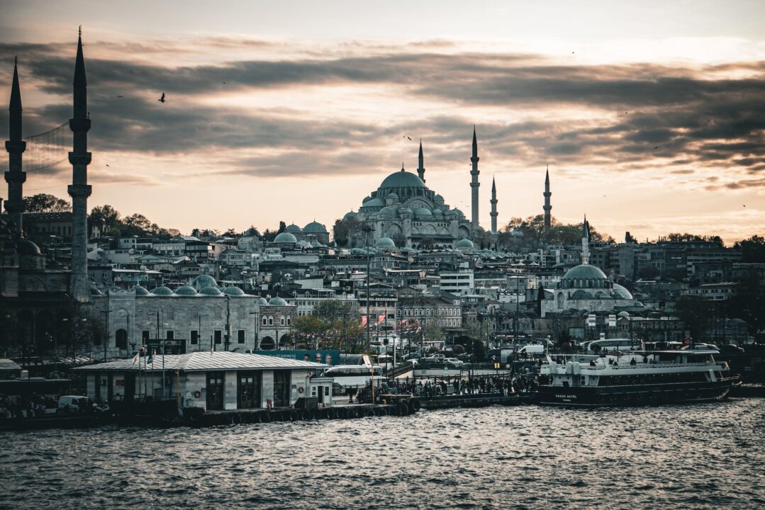 skyline of istanbul with the view of the suleymaniye mosque at sunset
