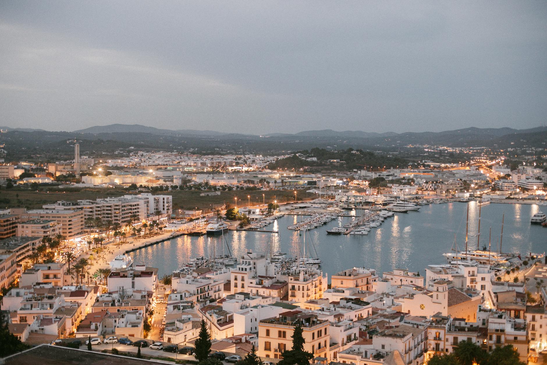 scenic evening view of ibiza marina